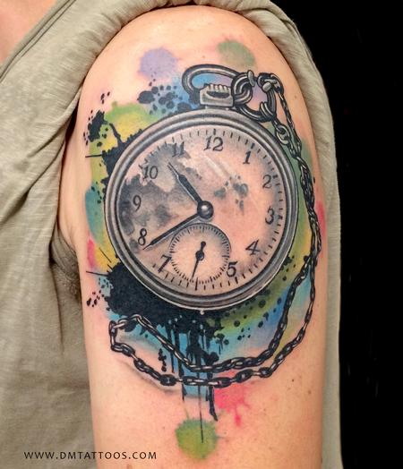 Tattoos - Abstract Watercolor Time Piece Tattoo - 97906